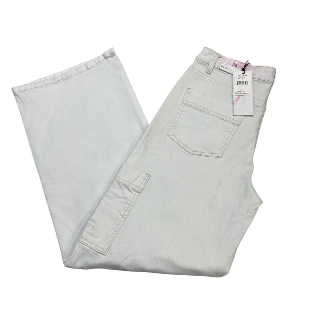 Blue Revival Jeans White Wide Leg Flex Back Cargo Size 28 Casual‎ Boho Festival